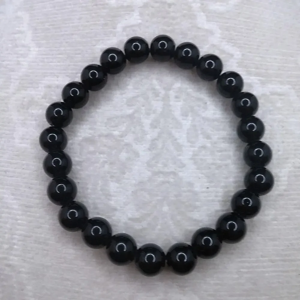 Black Obsidian Beaded Bracelet 8mm Gemstones Unisex Boho Casual Stretchy NEW